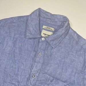 Thom Aaron Mens Medium Light Blue 100% Linen Short Sleeve Button Down Shirt